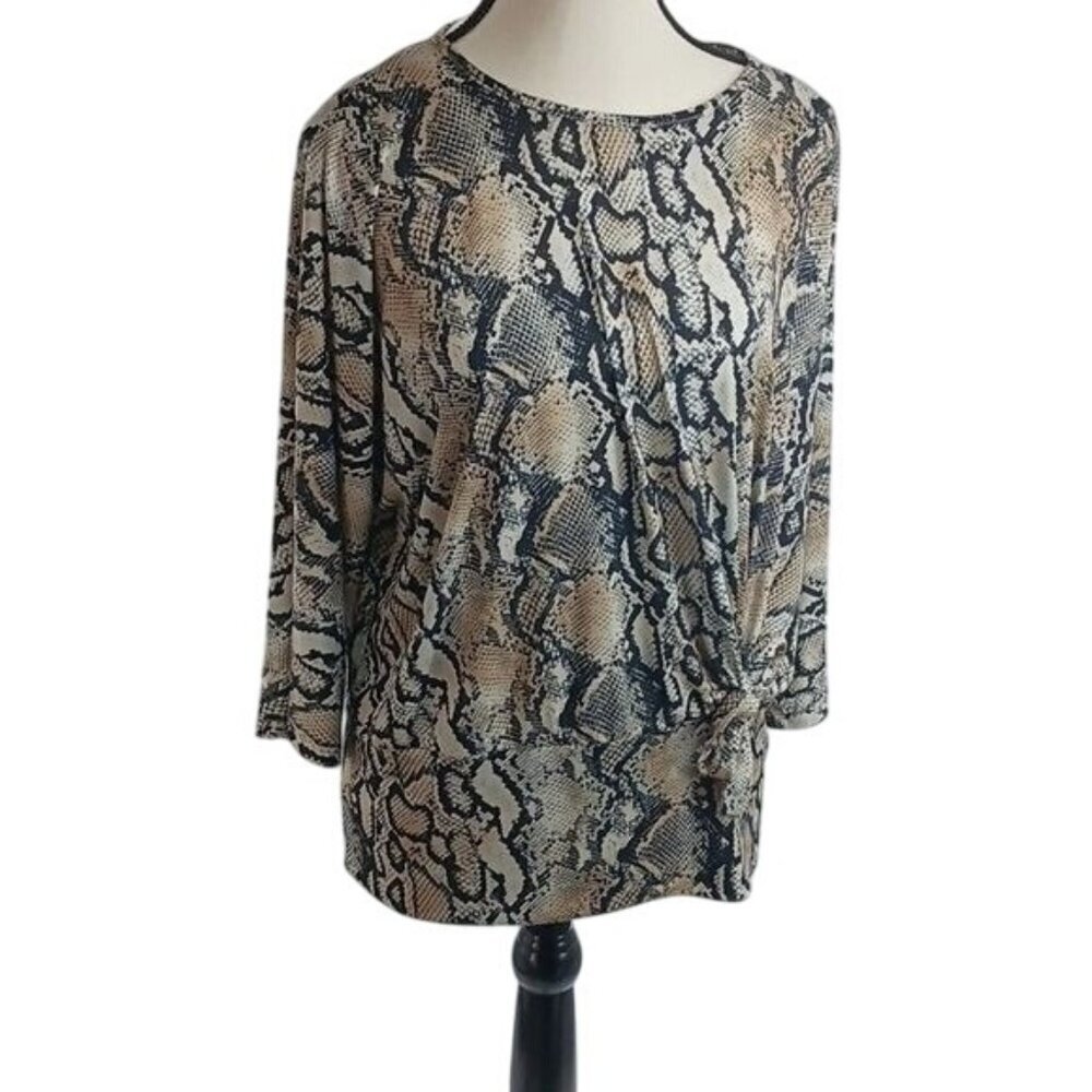 Joseph Ribkoff Womens 8 Dress Black Cream Animal Print Short Sleeve Career